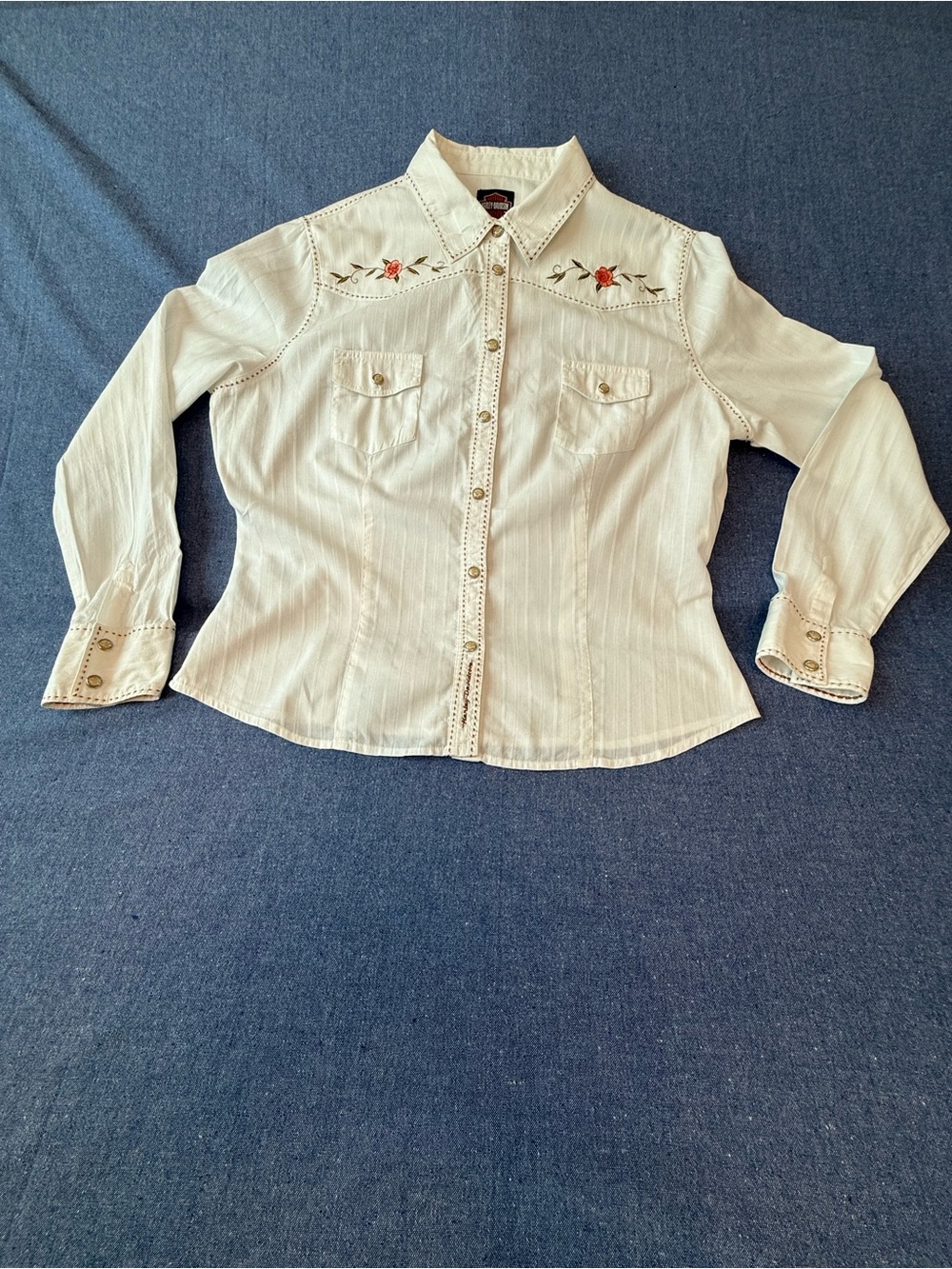 Harley-Davidson Cream Embroidered Western Button-Down Shirt